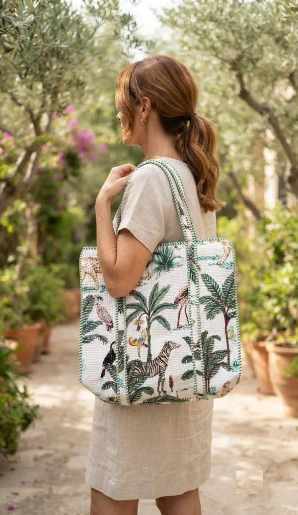 White_Jungle_Print_Tote_Bags_Kantha_Pattern_Size_18x18_Inch