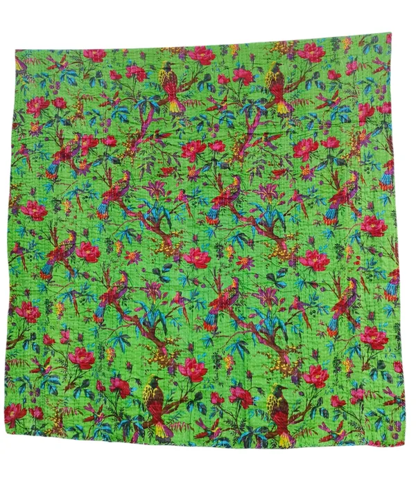 Parrot_Green_Cotton_Bird_Printed_Bed_Sheet_Twin_Size_For_Home