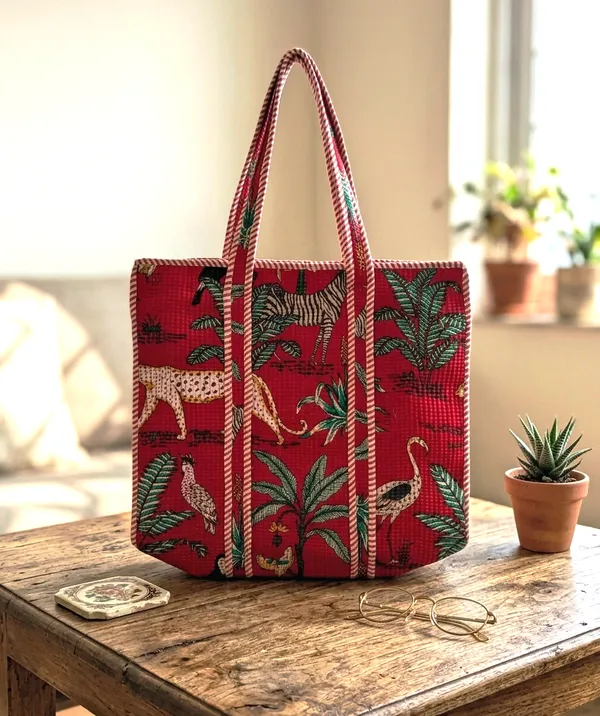 Red_Cotton_Kantha_Tropical_Print_Tote_Bag_For_Women