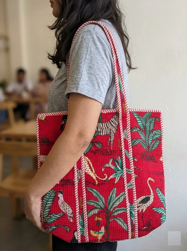 Red_Cotton_Kantha_Tropical_Print_Tote_Bag_For_Women