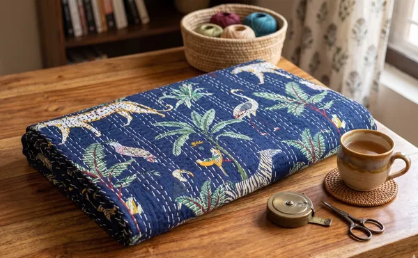 Flagged_Cotton_Kantha_Tropical_Jungle_Print_Bed_Sheet_For_Home