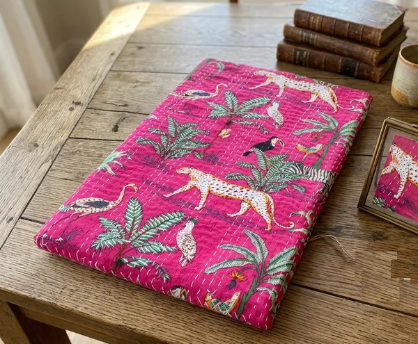 Pink_Cotton_Jungle_Print_Kantha_Bed_Sheet_For_Home