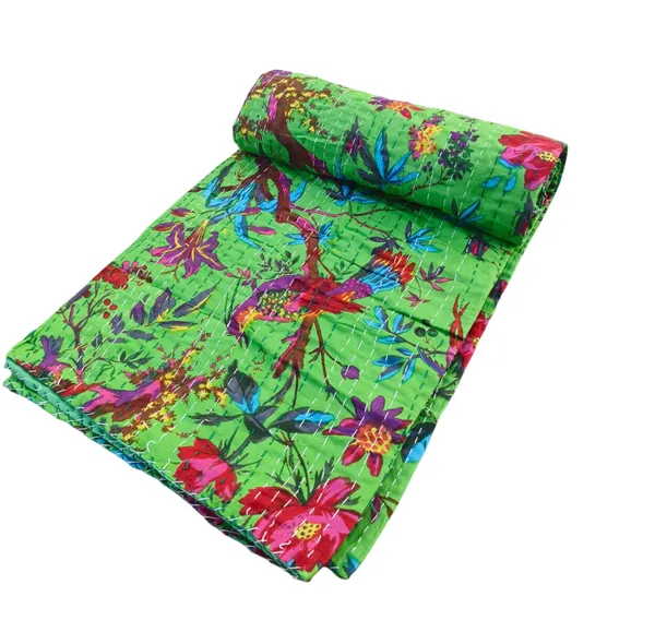 Parrot_Green_Cotton_Bird_Printed_Bed_Sheet_Twin_Size_For_Home
