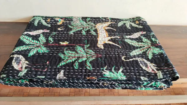 Black_Cotton_Kantha_Black_Tropical_Bird_Print_Bed_Sheet_For_Home