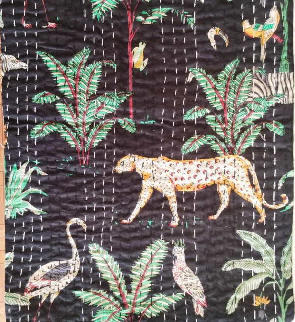 Black_Cotton_Kantha_Black_Tropical_Bird_Print_Bed_Sheet_For_Home