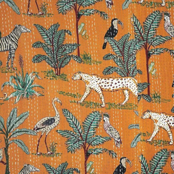 Jungle_print_kantha_Bedsheet_Size_90x60_InchMustard_yellow