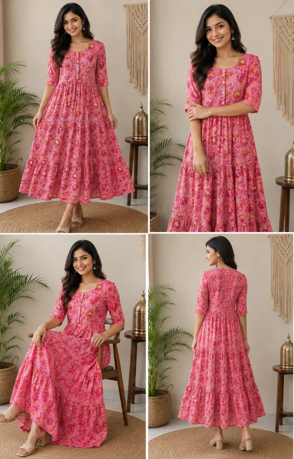 Pink_flower_Printed_Rayon_Fab_Tiered_Midi_Dress_for_Women
