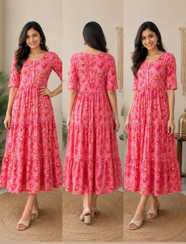 Pink_flower_Printed_Rayon_Fab_Tiered_Midi_Dress_for_Women