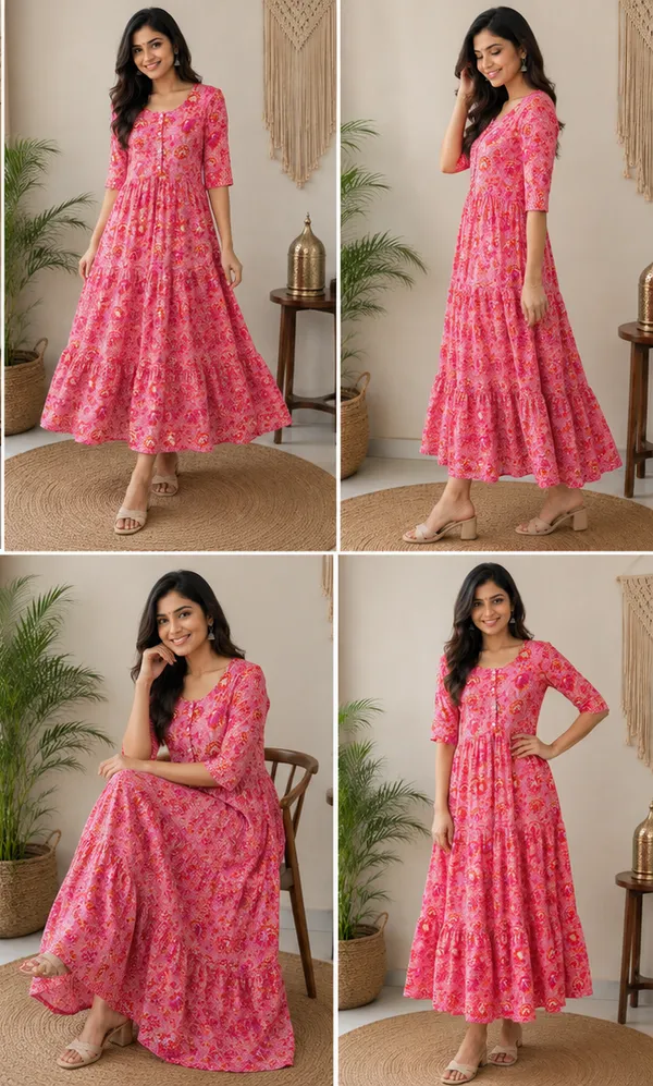 Pink_flower_Printed_Rayon_Fab_Tiered_Midi_Dress_for_Women