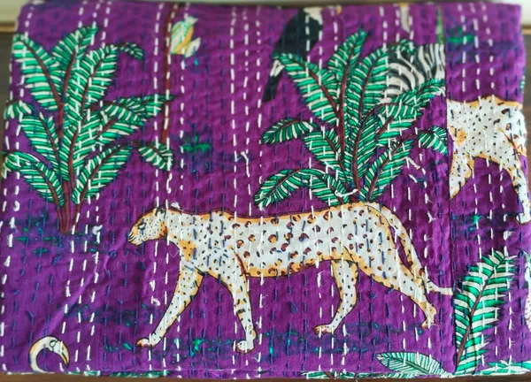 Jungle_print_kantha_Bedsheet_Size_90x60_Inch_Purple