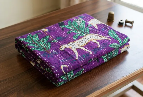 Jungle_print_kantha_Bedsheet_Size_90x60_Inch_Purple