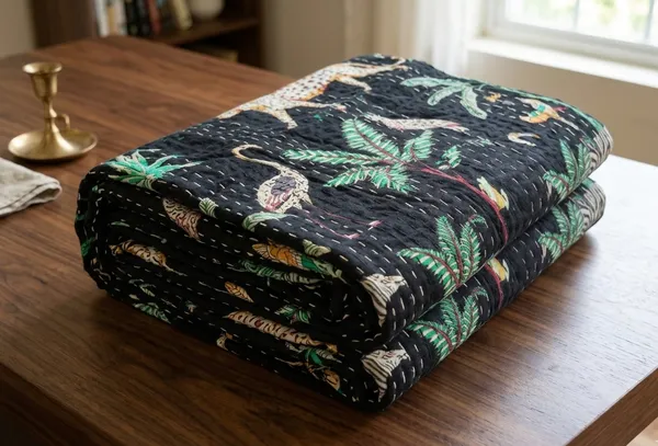 Black_Cotton_Kantha_Black_Tropical_Bird_Print_Bed_Sheet_For_Home