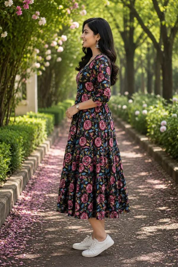 Black_Floral_Print_Rayon_Fabric_Flared_Dress_for_Women