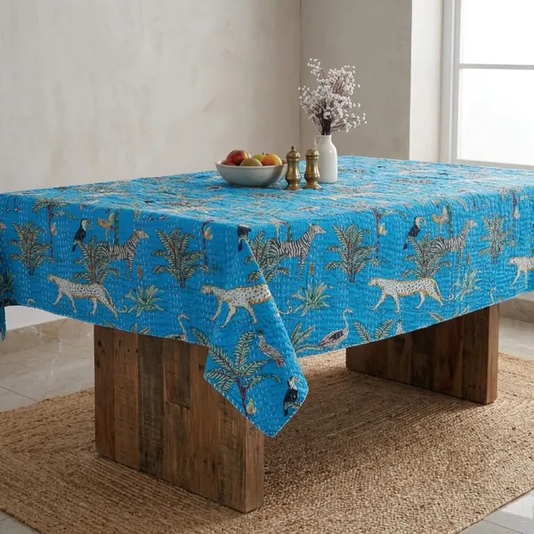 Turquoise_Cotton_Jungle_Print_Kantha_Bed_Sheet_twin_Size_For_Home