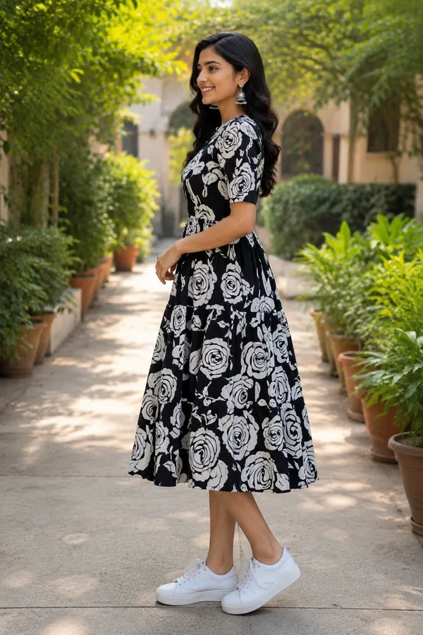 Black_Floral_printed_Rayon_fab_Fit_And_Flare_Midi_Dress_for_Women