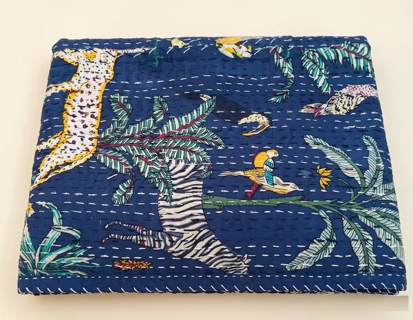 Flagged_Cotton_Kantha_Tropical_Jungle_Print_Bed_Sheet_For_Home