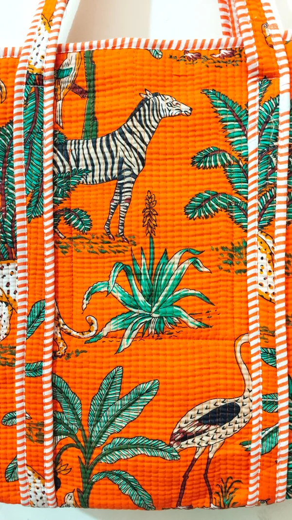 Orange_Jungle_Print_Cotton_Tote_Bags_Kantha_Pattern_For_Women