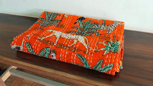 Orange_Jungle_printed_Cotton_kantha_Bedsheet_Size_90x60_Inch