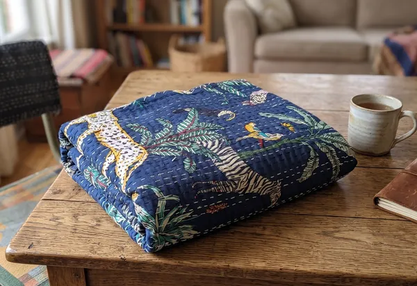 Flagged_Cotton_Kantha_Tropical_Jungle_Print_Bed_Sheet_For_Home