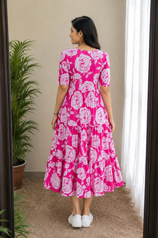 Pink_Floral_printed_Rayon_Fabric_Fit_And_Flare_Midi_Dress_for_Women