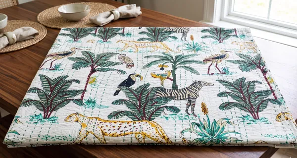 Jungle_print_kantha_Bedsheet_Size_90x60_InchWhite