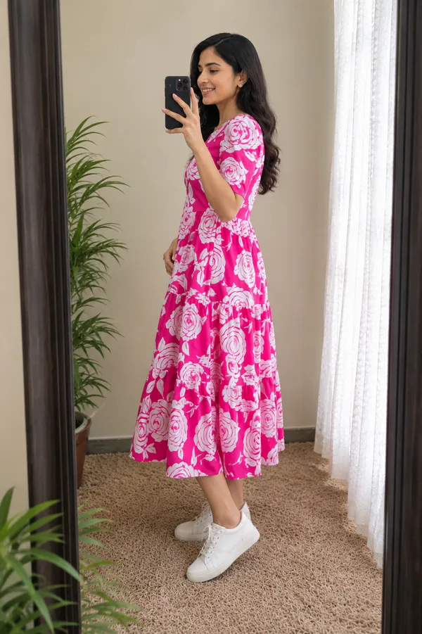 Pink_Floral_printed_Rayon_Fabric_Fit_And_Flare_Midi_Dress_for_Women