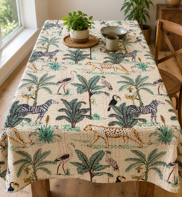 Jungle_print_kantha_Bedsheet_Size_90x60_Inch_Beige