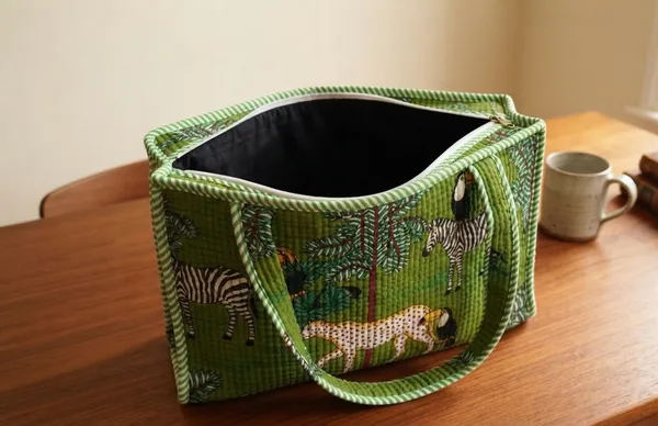 Green_Cotton_Tote_Bags_Kantha_Pattern_For_Women_18"x14"_Inch