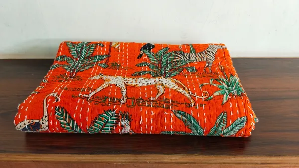 Orange_Jungle_printed_Cotton_kantha_Bedsheet_Size_90x60_Inch