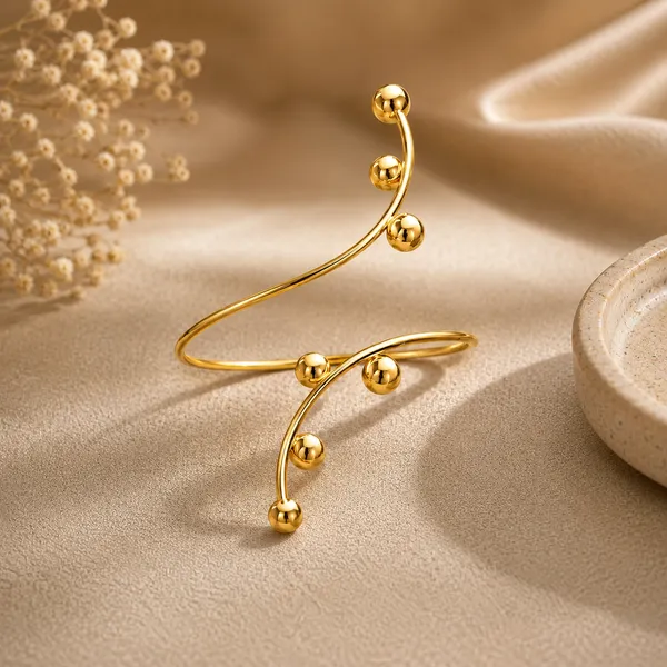 Gold_Metal_Spiral_Ball_Stud_Cuff_Armlets_For_Women