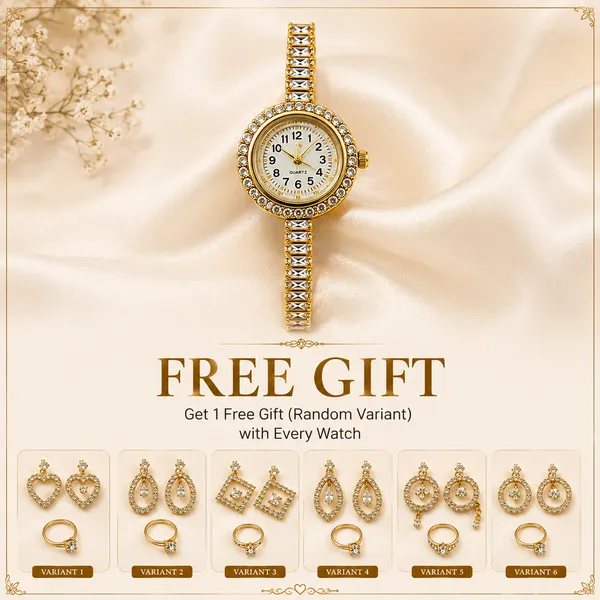 Elegant_Gold-Tone_Kundan_Style_Women's_Bracelet_Watch_with_Free_Earrings_&_Ring_Gift