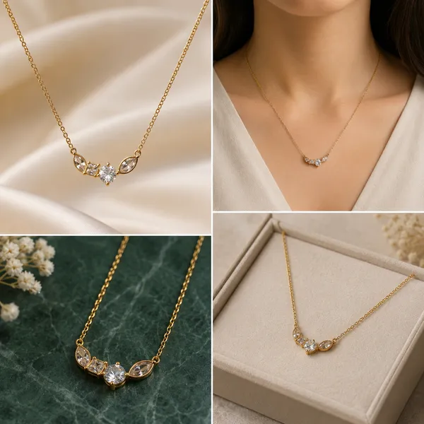 Gold_Metal_Cubic_Zirconia_Cluster_Pendant_Necklace_For_Women