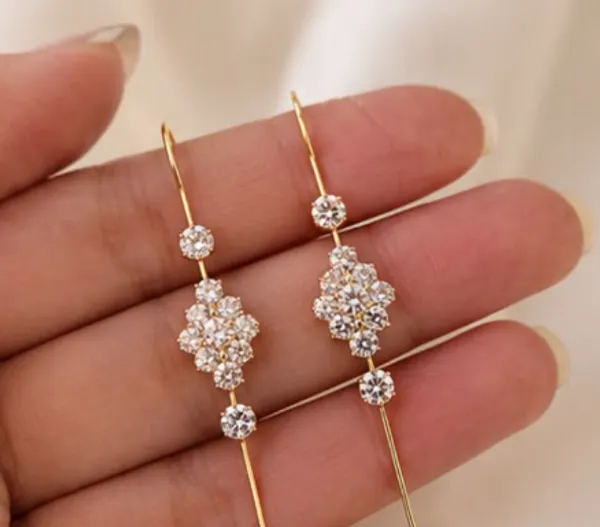 Gold_Metal_Crystal_Cluster_Threader_Drop_Earrings_For_Women