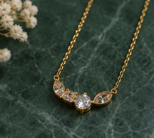 Gold_Metal_Cubic_Zirconia_Cluster_Pendant_Necklace_For_Women