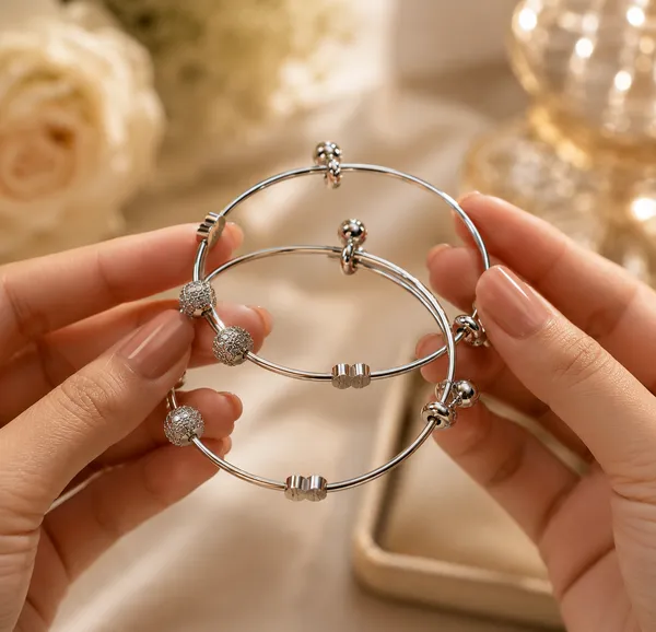 Silver_Metal_Beaded_Charm_Adjustable_Bangle_Set_For_Women