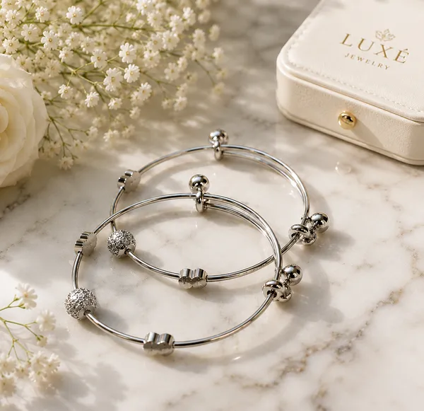 Silver_Metal_Beaded_Charm_Adjustable_Bangle_Set_For_Women