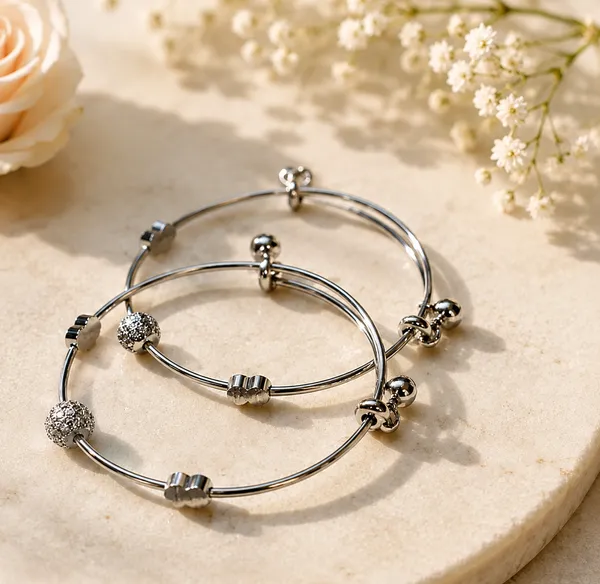 Silver_Metal_Beaded_Charm_Adjustable_Bangle_Set_For_Women