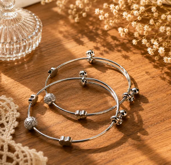 Silver_Metal_Beaded_Charm_Adjustable_Bangle_Set_For_Women