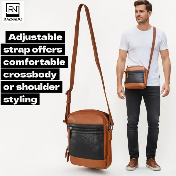 Cognac_Black_Leather_Dual-Tone_Crossbody_Sling_Bag_Large_Size_For_Unisex