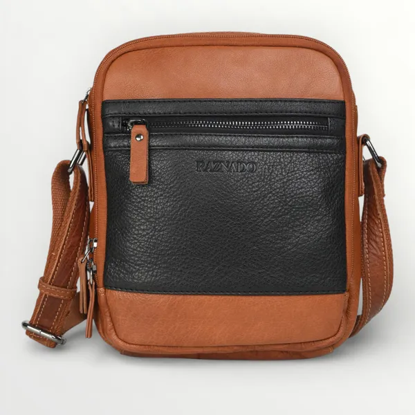 Cognac_Black_Leather_Dual-Tone_Crossbody_Sling_Bag_Large_Size_For_Unisex