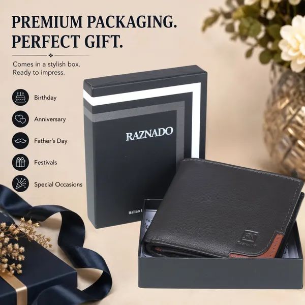 RAZNADO_Genuine_Leather_Wallet_for_Men_(550101-BRN)_–_Premium_Bi-Fold_Wallet_with_Multiple_Card_Slots,_ID_Window,_Zipper_Coin_Pocket_&_Cash_Compartment_–_Brown