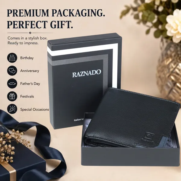 RAZNADO_Genuine_Leather_Wallet_for_Men_(550101_Blk)_–_Premium_Bi-Fold_Wallet_with_Multiple_Card_Slots,_ID_Window,_Zipper_Coin_Pocket_&_Cash_Compartment