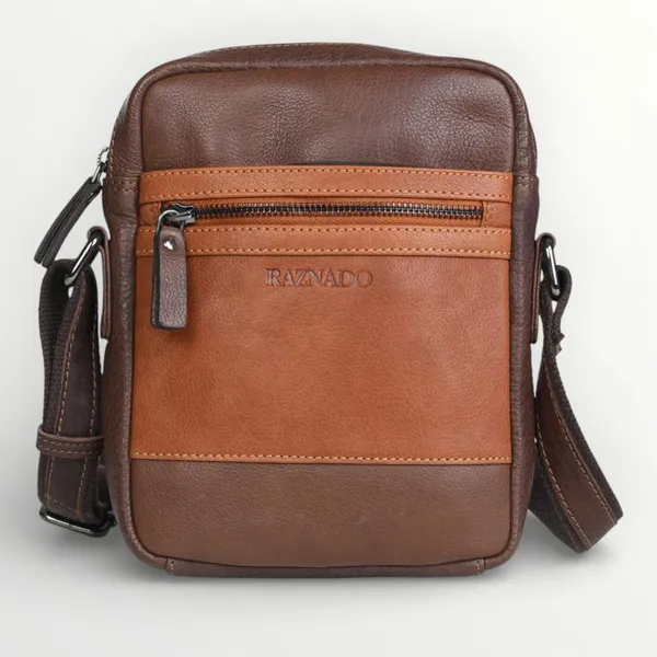 Brown_Cognac_Leather_Two-Tone_Front_Zip_Crossbody_Bag_Medium_Size_For_Unisex