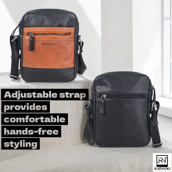 Black_Leather_Two-Tone_Front_Zip_Crossbody_Bag_Medium_Size_For_Unisex