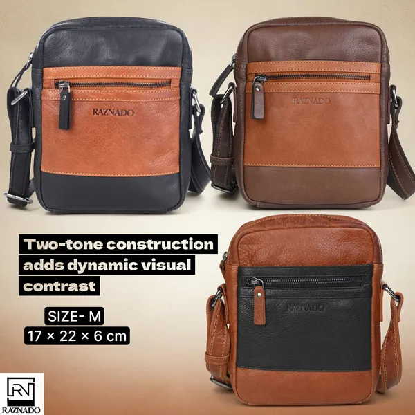 Black_Leather_Two-Tone_Front_Zip_Crossbody_Bag_Medium_Size_For_Unisex