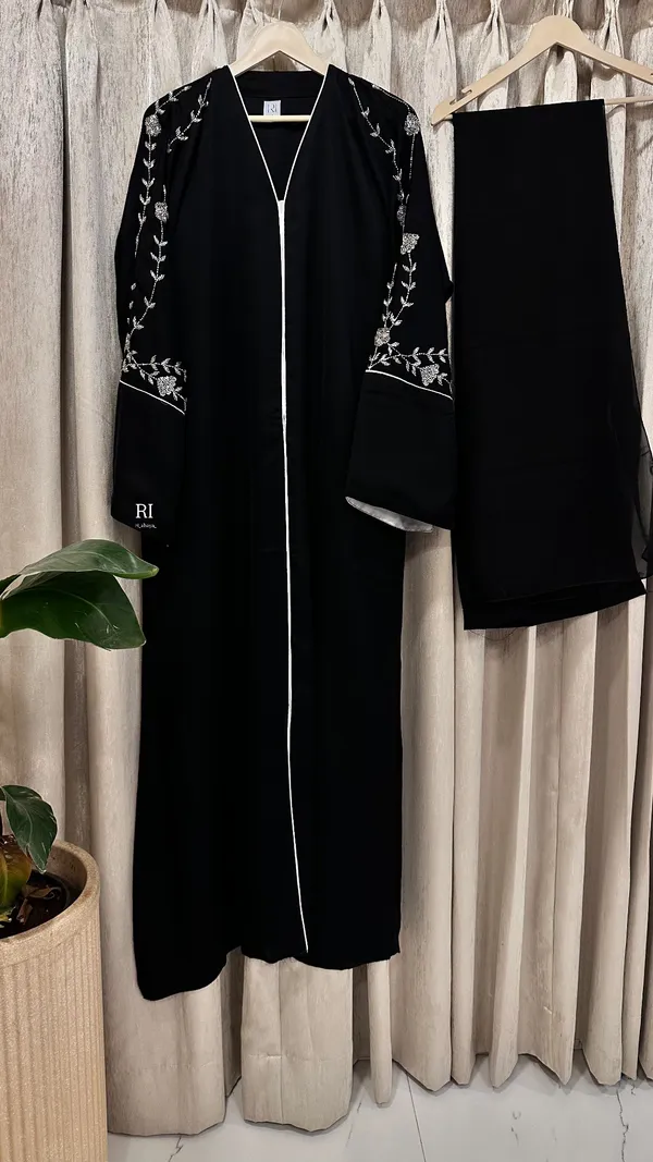 Black_Nida_Fabric_Open_Front_Silver_Floral_Embroidered_Abaya_For_Women