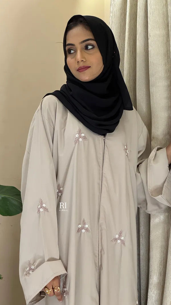 Cream_Prada_Fabric_Flared_Sleeve_Sequin_Embroidered_Abaya_For_Women