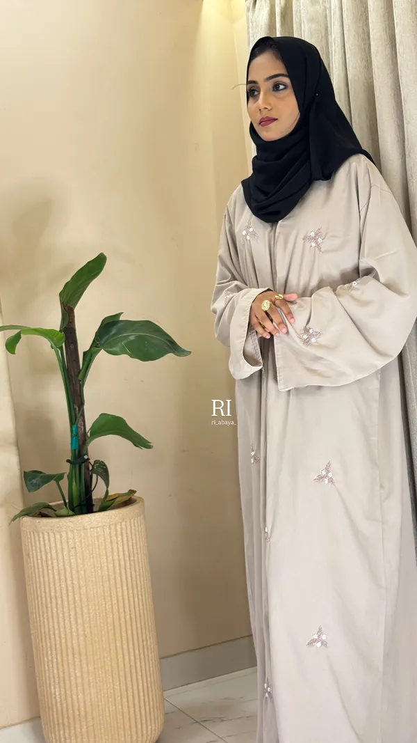 Cream_Prada_Fabric_Flared_Sleeve_Sequin_Embroidered_Abaya_For_Women