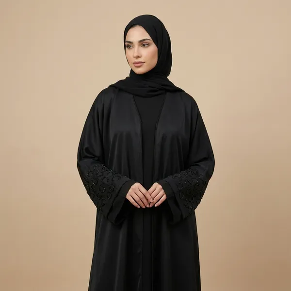 Black_Nida_Fabric_V_Neck_Bead_Embroidered_Abaya_For_Women