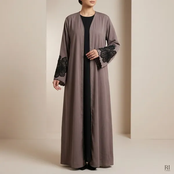 Mauve_Satin_Flowy_Lace_Applique_Sleeve_Abaya_For_Women